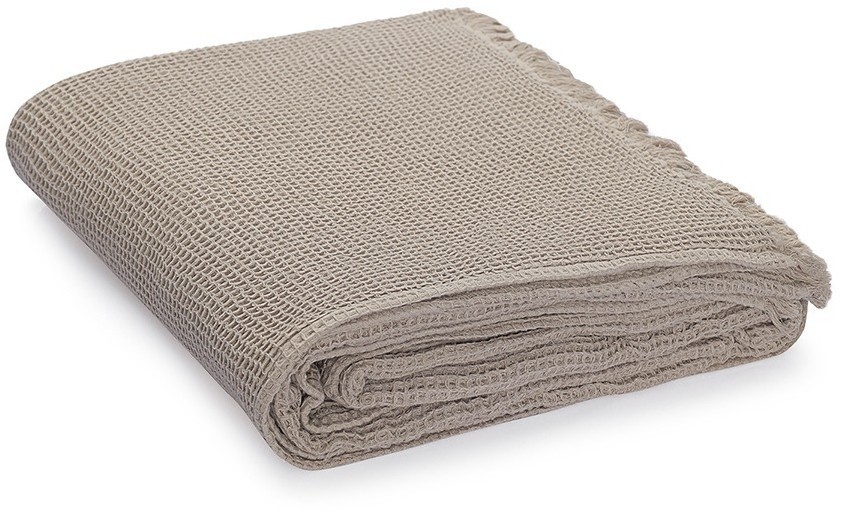 Покрывало вафельное из хлопка серо-бежевого цвета из коллекции essential, 180х250 см (77458)