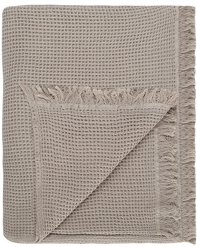 Покрывало вафельное из хлопка серо-бежевого цвета из коллекции essential, 180х250 см (77458)