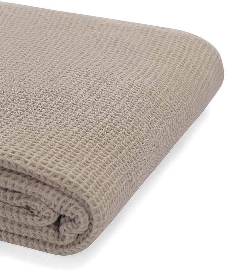 Покрывало вафельное из хлопка серо-бежевого цвета из коллекции essential, 180х250 см (77458)