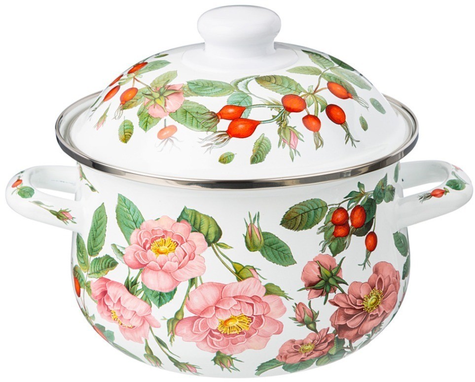 Кастрюля agness эмалированная с эмал.крышкой серия "шиповник", 2.0 л, 18*11 см (934-571)