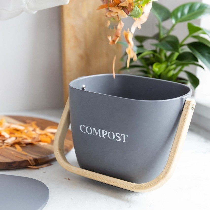 Ведро для пищевых отходов с герметичной крышкой Natural Elements Bamboo Kitchen NECOMPGRY