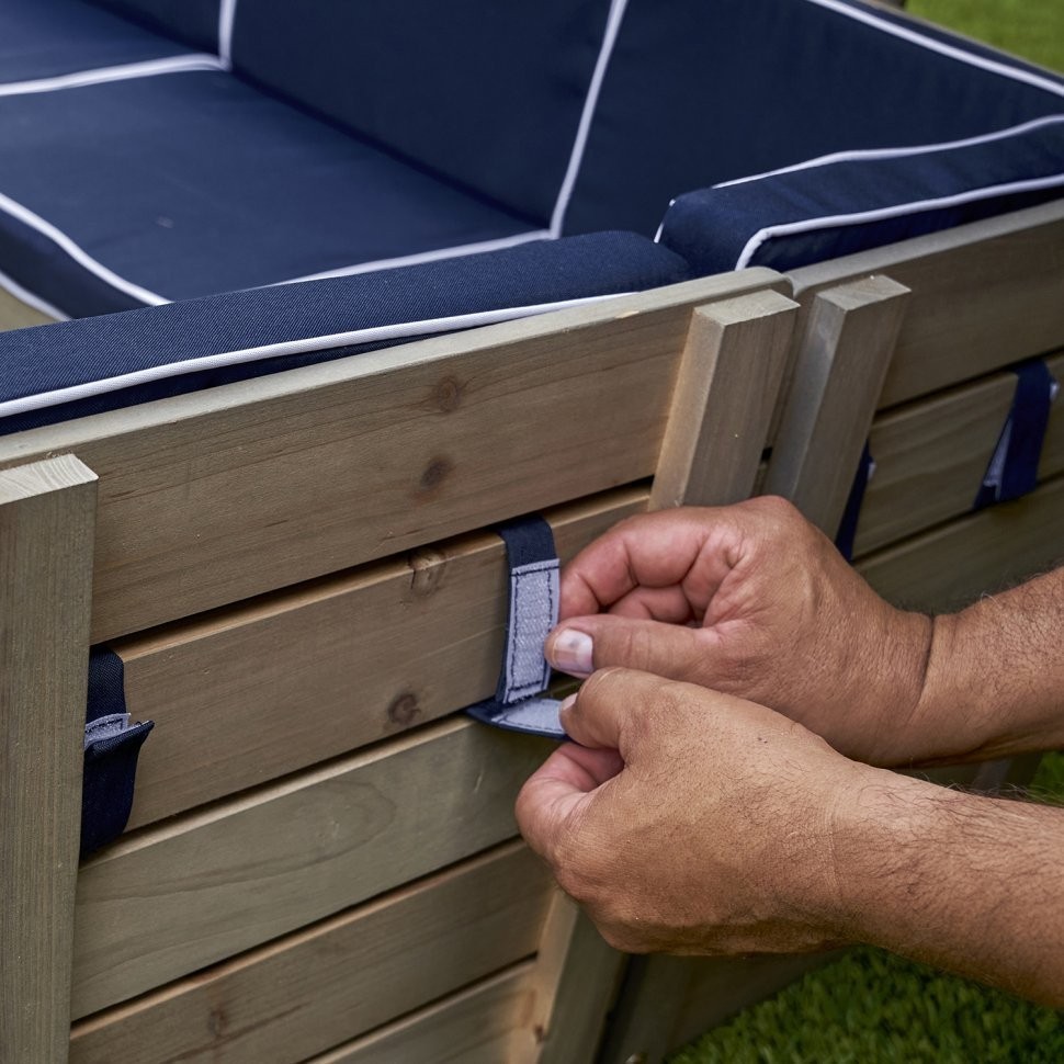 Набор садовой мебели для детей (секционный диван, пуф-стол, зонт), серо-синий (20177_KE)