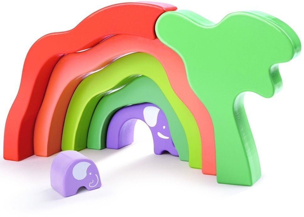 Развивающая игрушка 3 в 1 "На сафари со слонами" для малышей (пирамидка, пазл, игра-балансир) (E0489_HP)