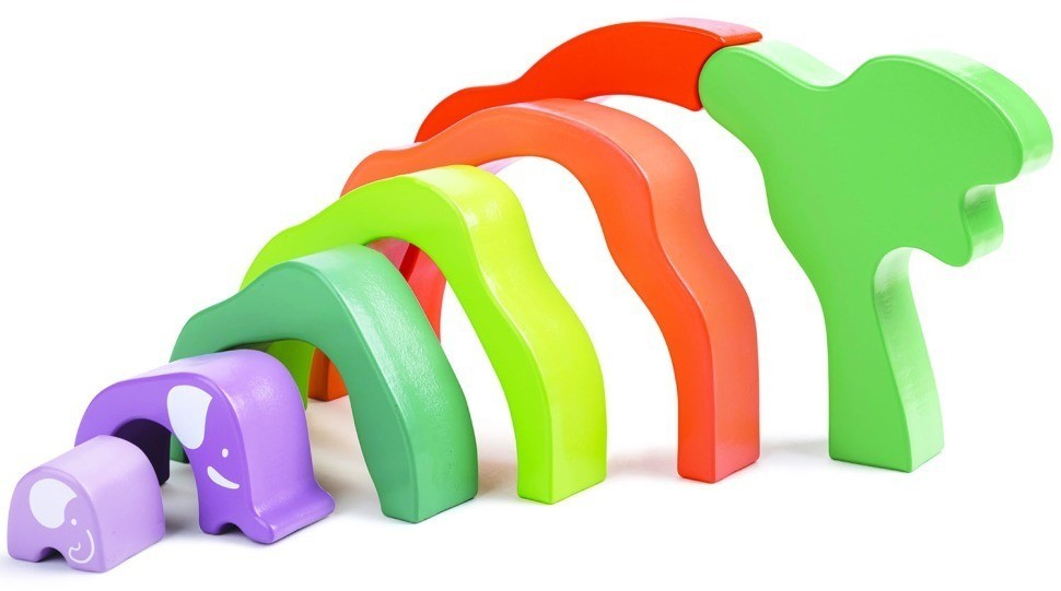 Развивающая игрушка 3 в 1 "На сафари со слонами" для малышей (пирамидка, пазл, игра-балансир) (E0489_HP)