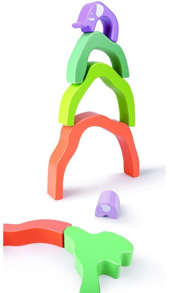 Развивающая игрушка 3 в 1 "На сафари со слонами" для малышей (пирамидка, пазл, игра-балансир) (E0489_HP)