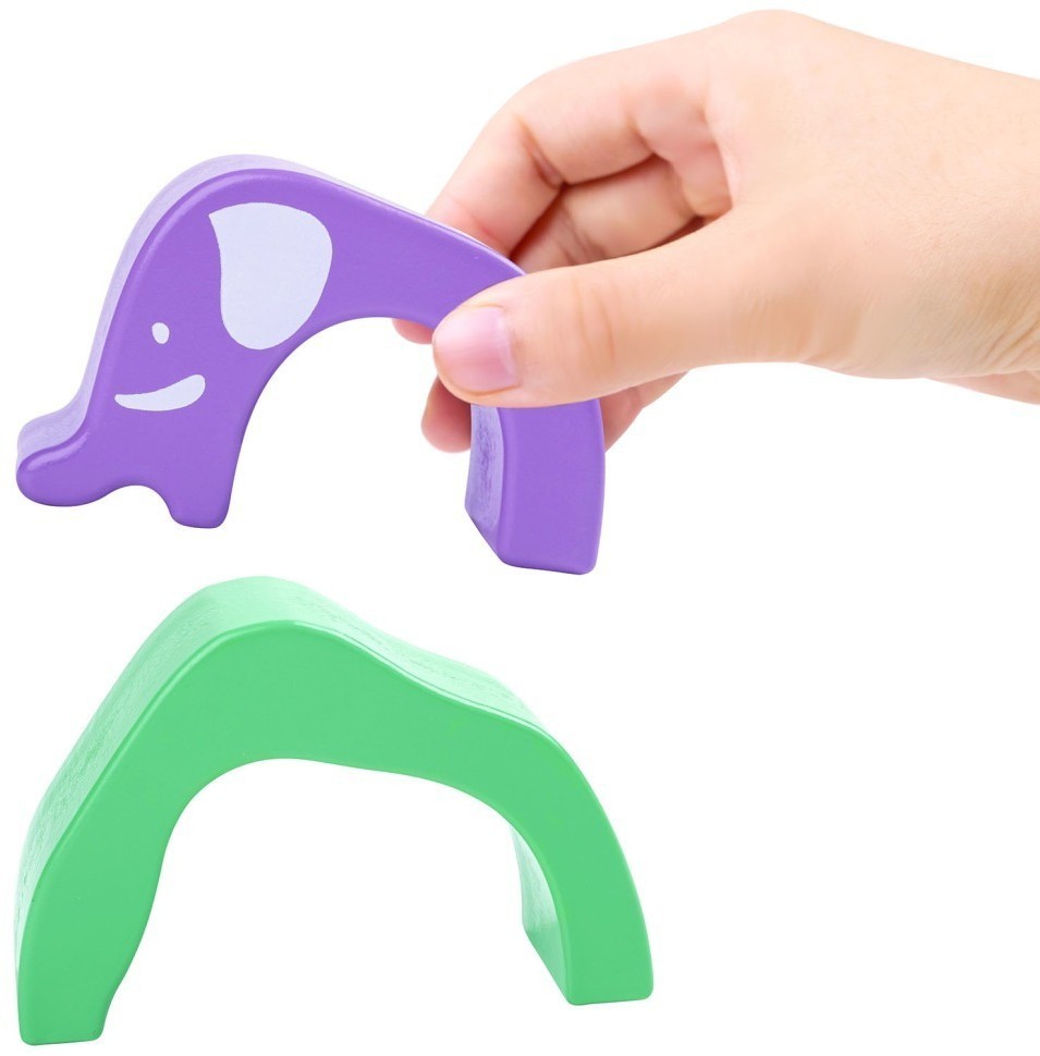 Развивающая игрушка 3 в 1 "На сафари со слонами" для малышей (пирамидка, пазл, игра-балансир) (E0489_HP)