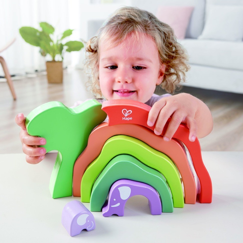 Развивающая игрушка 3 в 1 "На сафари со слонами" для малышей (пирамидка, пазл, игра-балансир) (E0489_HP)