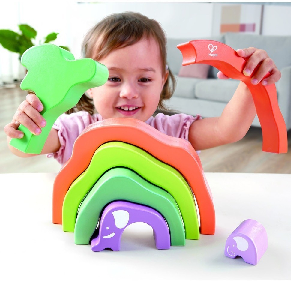 Развивающая игрушка 3 в 1 "На сафари со слонами" для малышей (пирамидка, пазл, игра-балансир) (E0489_HP)