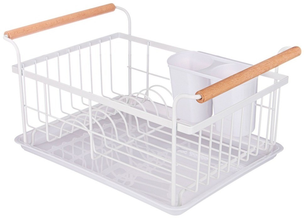 Сушилка для посуды с деревянными ручками белая 36*26*16,5 см (кор-6шт) Agness (917-100)