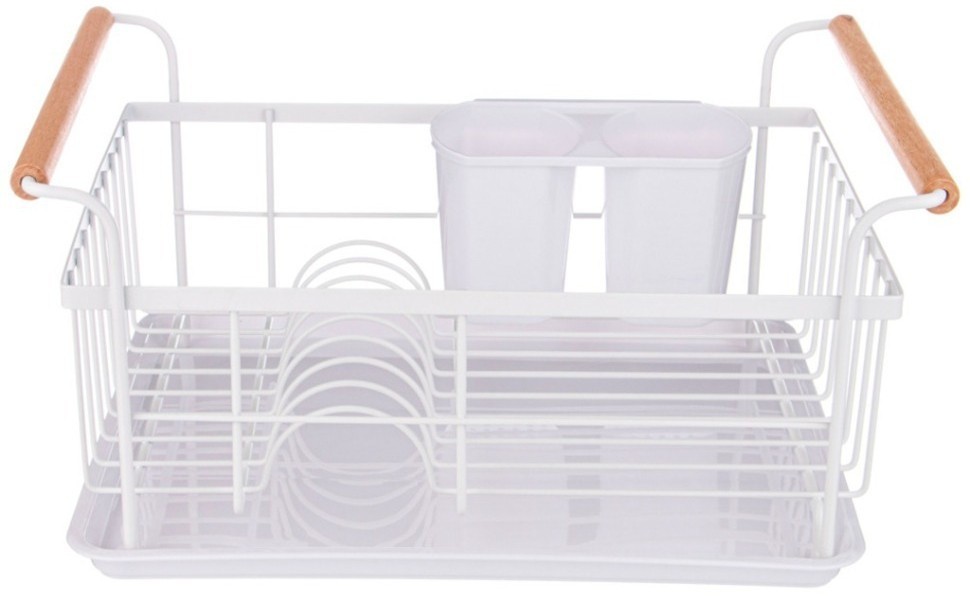 Сушилка для посуды с деревянными ручками белая 36*26*16,5 см (кор-6шт) Agness (917-100)