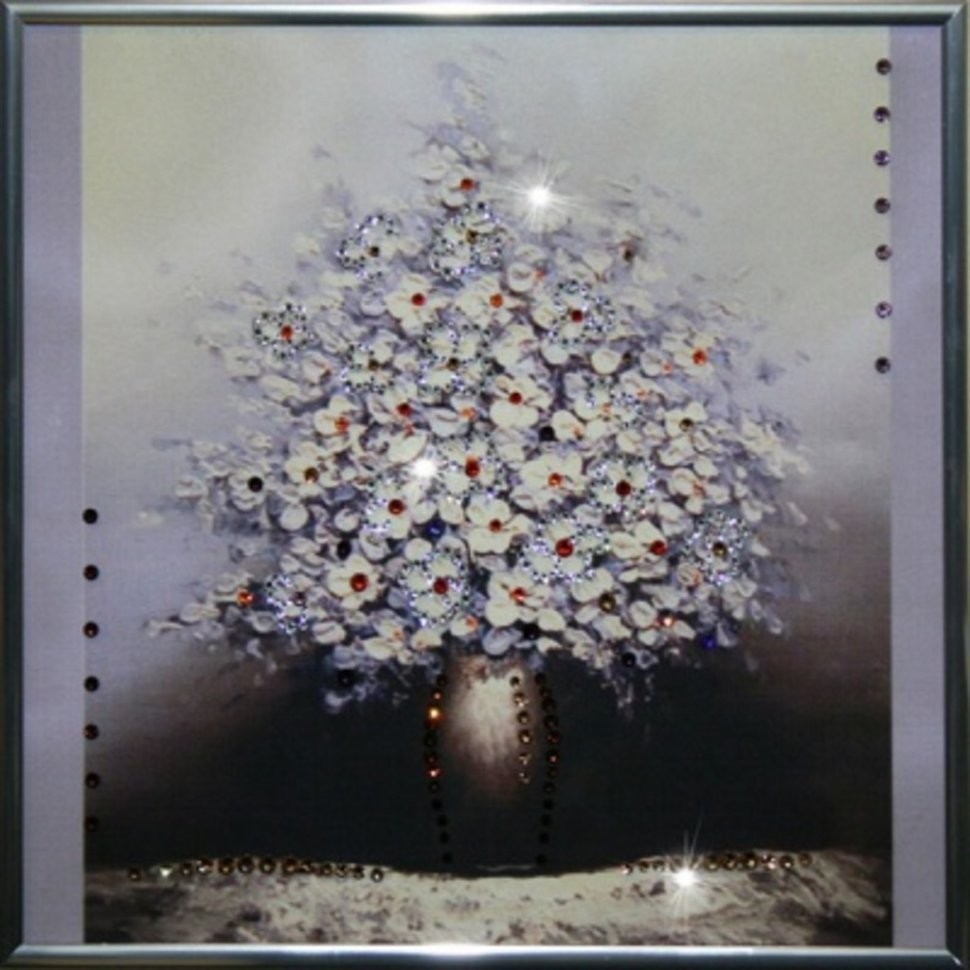 Картина Белая сирень с кристаллами Swarovski (1349)