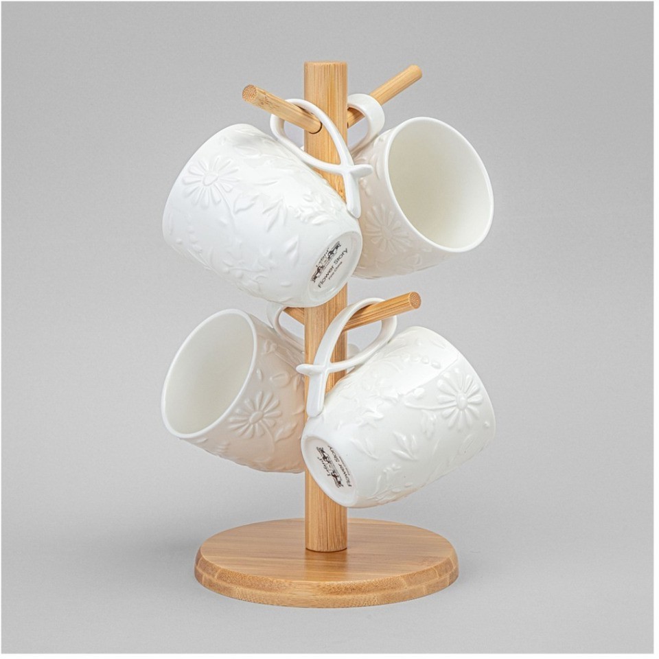 Набор кружек lefard "flowers story" на дерев. подставке 4 шт. 11*8*9,5  см 275 мл (474-252)