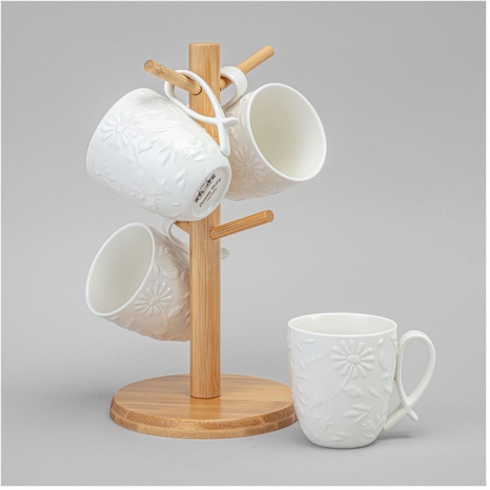 Набор кружек lefard "flowers story" на дерев. подставке 4 шт. 11*8*9,5  см 275 мл (474-252)
