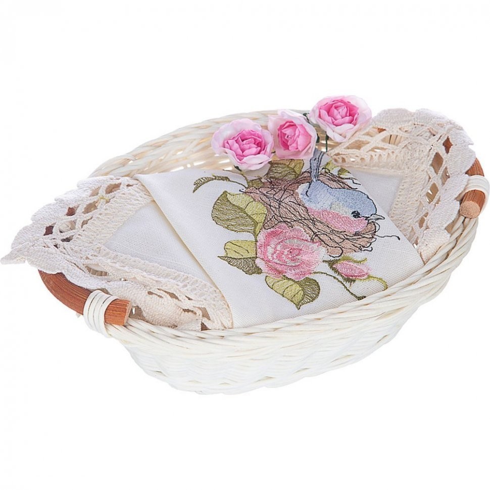 Набор из корзины и салфетки 45х45см "малиновка",шампань, вышивка, 100%хлопок, SANTALINO (850-841-13)