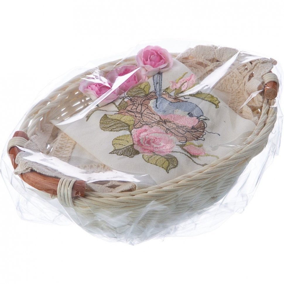 Набор из корзины и салфетки 45х45см "малиновка",шампань, вышивка, 100%хлопок, SANTALINO (850-841-13)