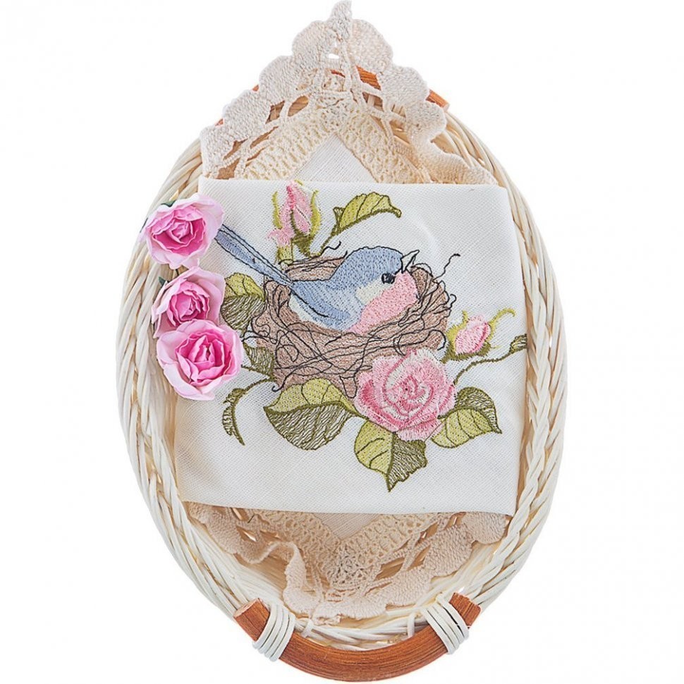 Набор из корзины и салфетки 45х45см "малиновка",шампань, вышивка, 100%хлопок, SANTALINO (850-841-13)