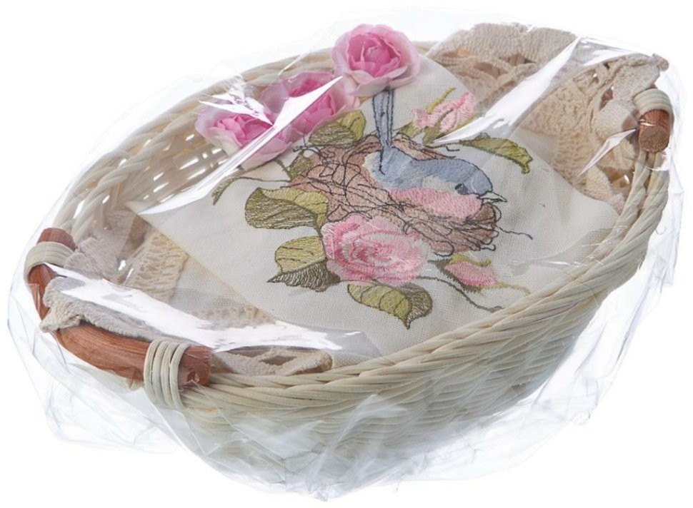 Набор из корзины и салфетки 45х45см "малиновка",шампань, вышивка, 100%хлопок, SANTALINO (850-841-13)