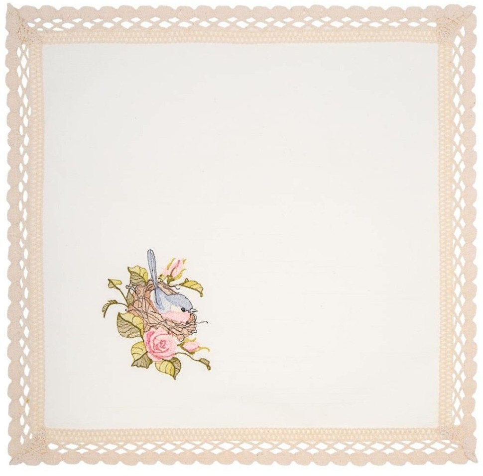 Набор из корзины и салфетки 45х45см "малиновка",шампань, вышивка, 100%хлопок, SANTALINO (850-841-13)