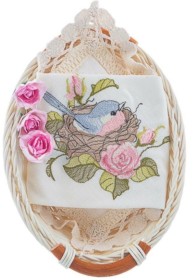 Набор из корзины и салфетки 45х45см "малиновка",шампань, вышивка, 100%хлопок, SANTALINO (850-841-13)