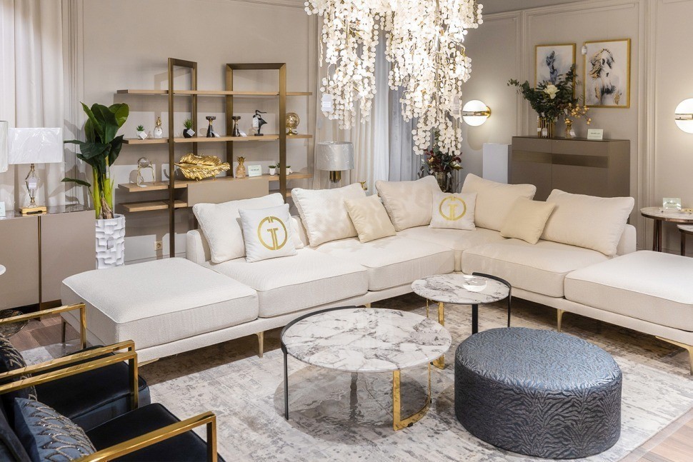 Пуф круглый Murano 80 жаккард принт синий Ana SIN 80*80*33см (TT-00011021)