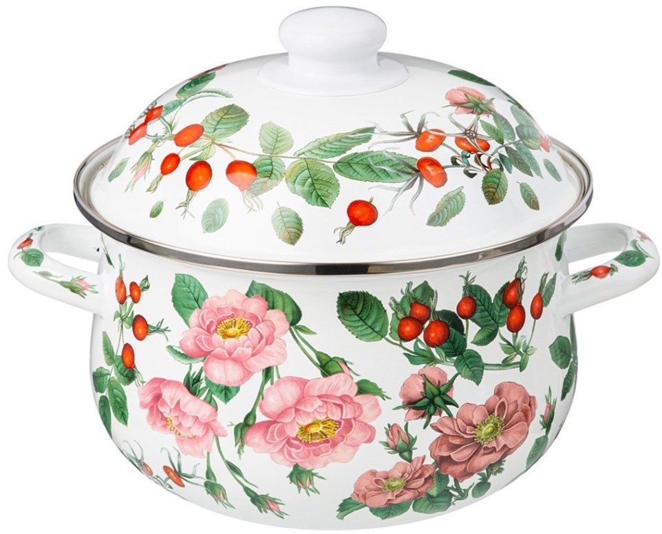 Кастрюля agness эмалированная с эмал.крышкой серия "шиповник", 2.8 л, 20*12 см (934-572)