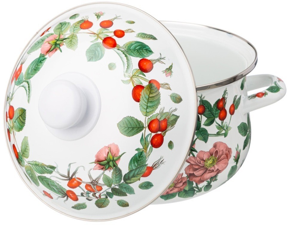 Кастрюля agness эмалированная с эмал.крышкой серия "шиповник", 2.8 л, 20*12 см (934-572)