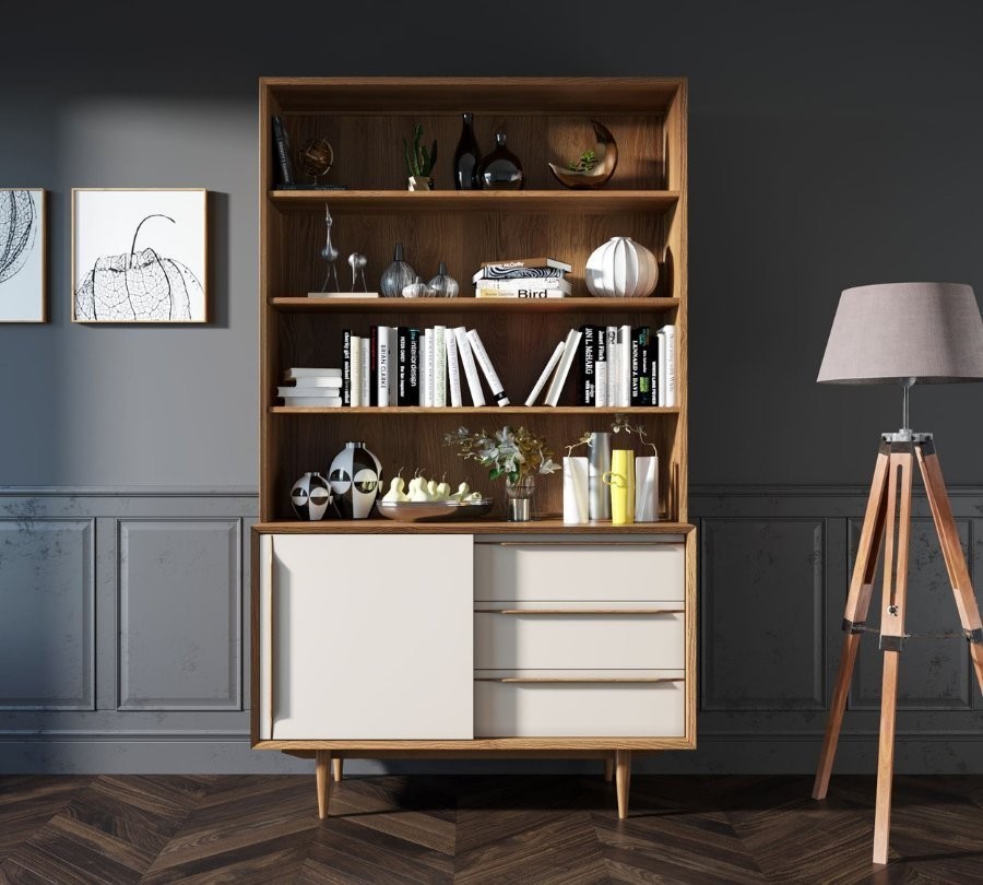 Стеллаж Bruni White с дверками арт BR-01WH-ET