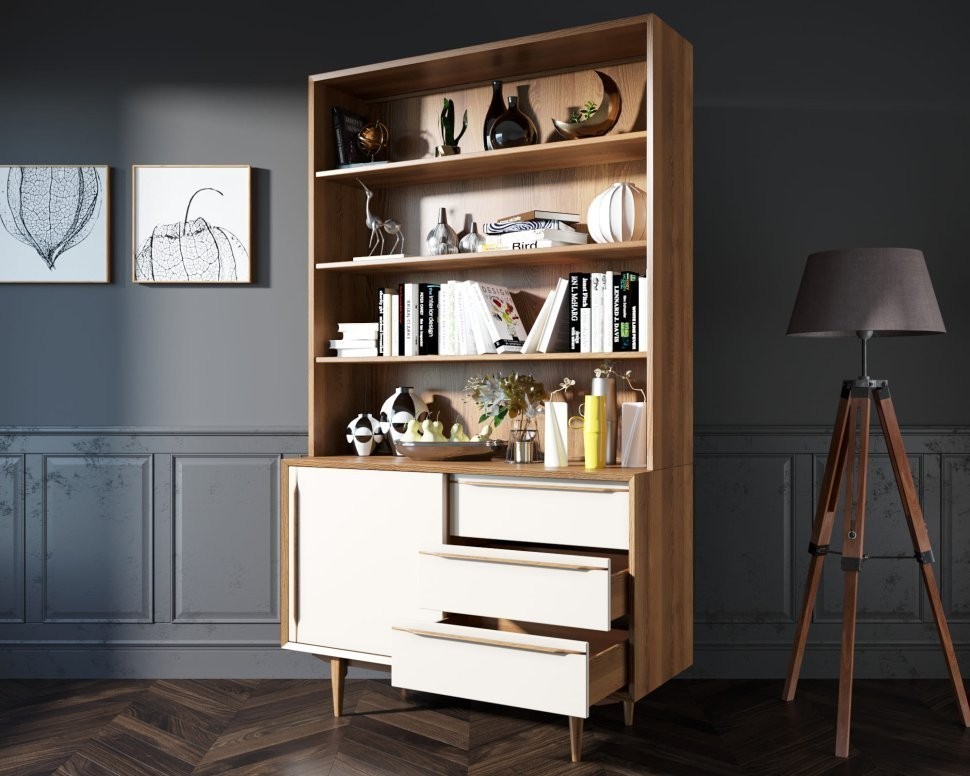 Стеллаж Bruni White с дверками арт BR-01WH-ET