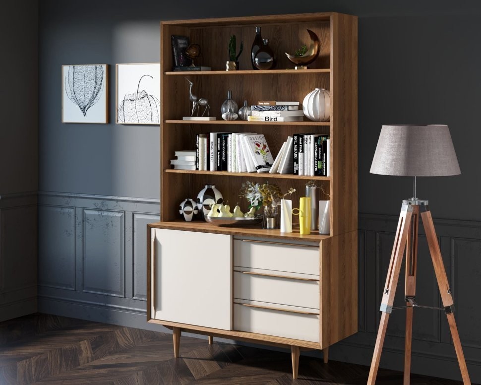 Стеллаж Bruni White с дверками арт BR-01WH-ET