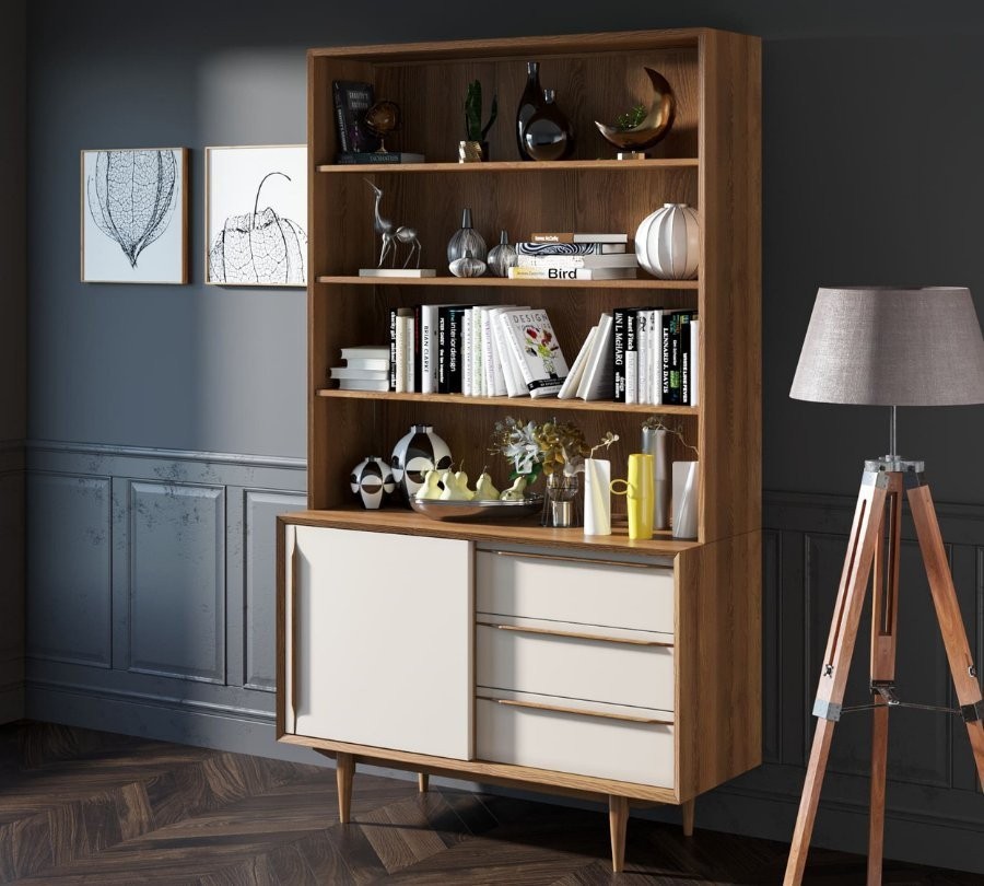 Стеллаж Bruni White с дверками арт BR-01WH-ET