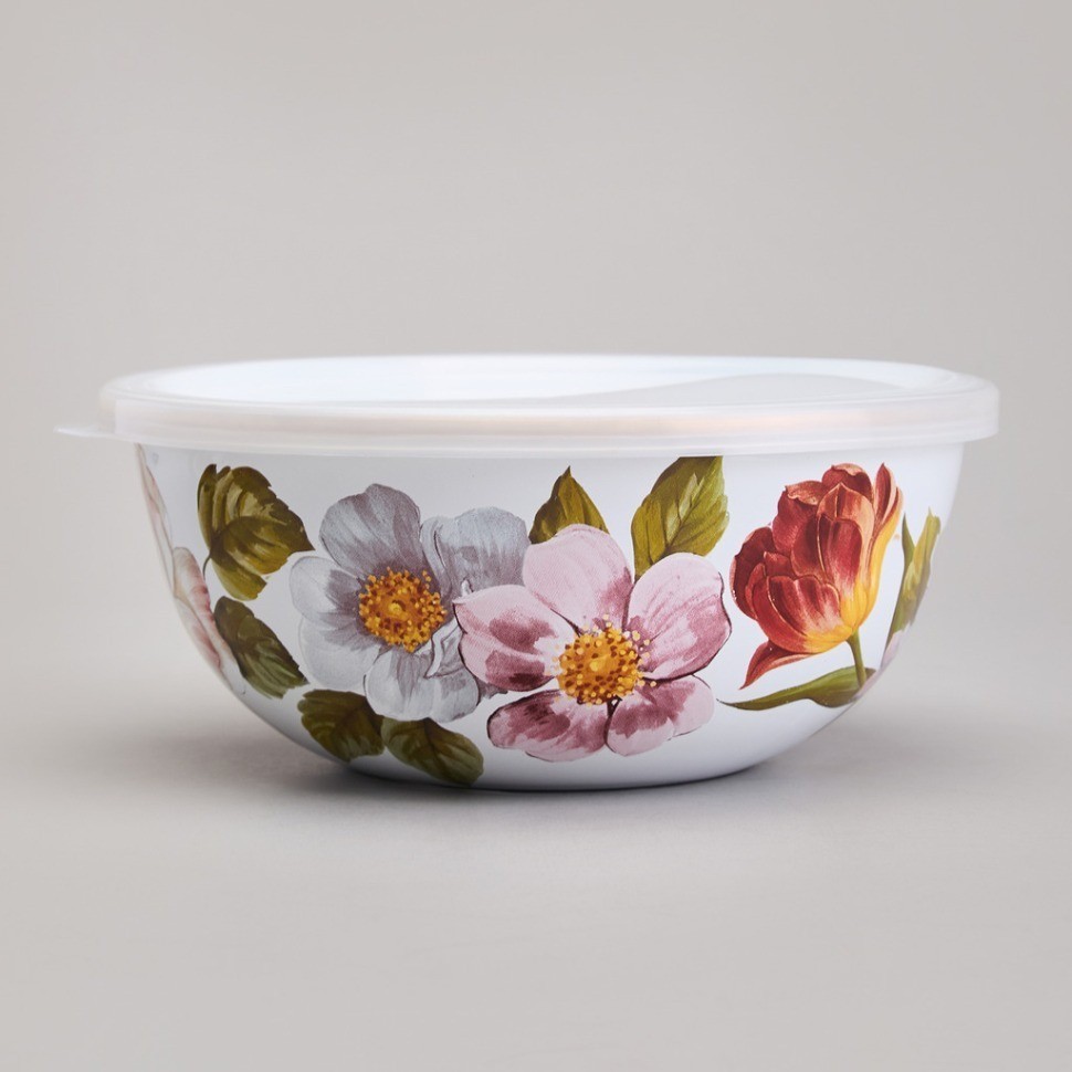 Набор мисок agness эмалированных с пластик.крышками, серия фландрия 6пр 0,6/0,9/1,3л диа. 14/16/18см (950-595)