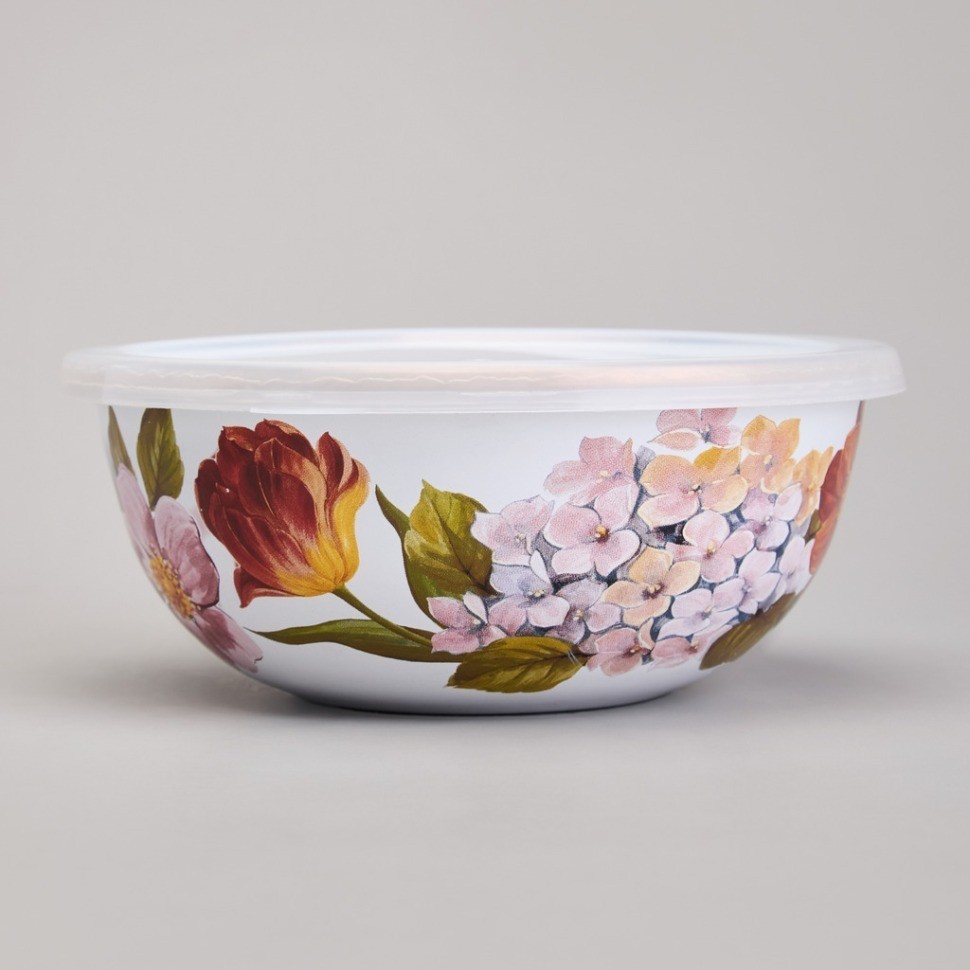 Набор мисок agness эмалированных с пластик.крышками, серия фландрия 6пр 0,6/0,9/1,3л диа. 14/16/18см (950-595)