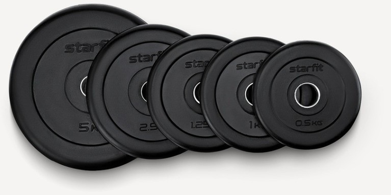 Диск обрезиненный STARFIT BB-202 d=26 мм, стальная втулка, черный, 0,5 кг (998367)