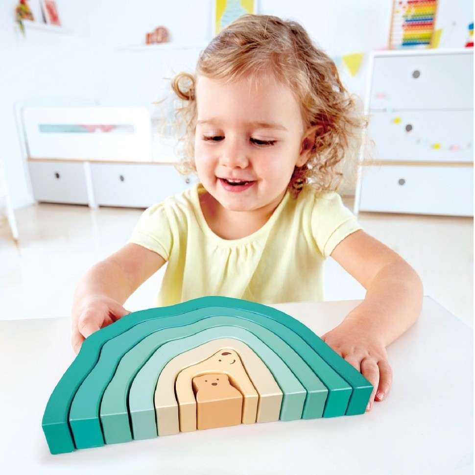 Развивающая игрушка 3 в 1 "В Арктику с белыми мишками" для малышей (пирамидка, пазл, игра-балансир) (E0490_HP)