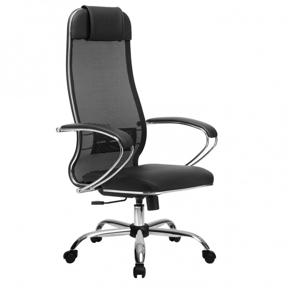 Кресло офисное Metta К-5.1 ткань/сетка/кожа черное (84649)