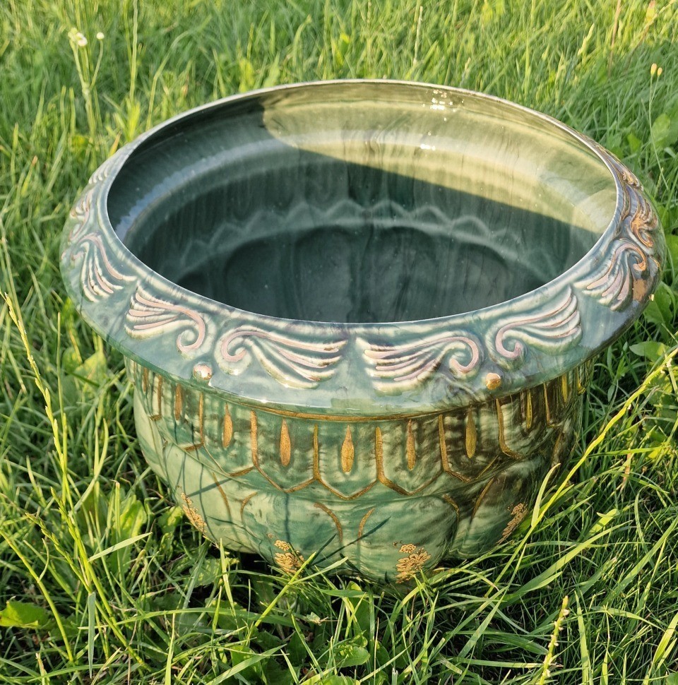 Кашпо малахит, керамика, диаметр 39 см (D-15-1559)