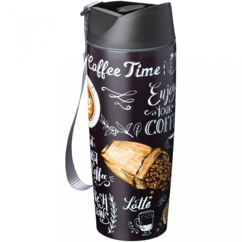 Термокружка agness "coffee time" с кнопкой-стоппером, 380мл колба нерж.сталь (709-089)