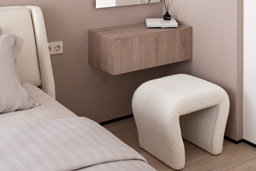 Банкетка букле белый d54*40,5*45,5см (TT-00013471)