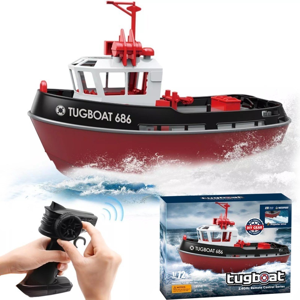 Радиоуправляемый буксир Tugboat черный 2.4G 1:72 (HL-3800-B)