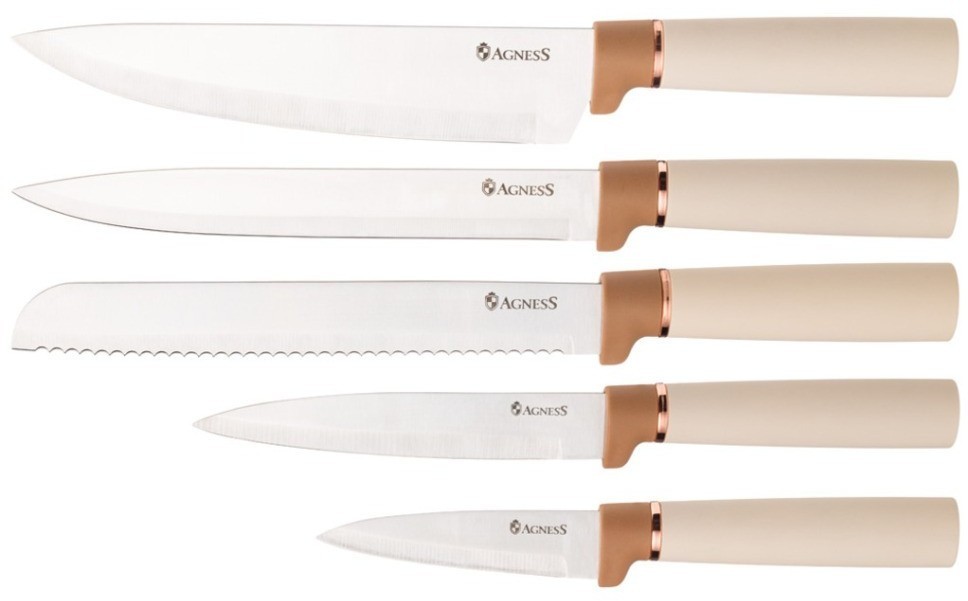 Набор из 12пр: 5 ножей, доска, подставка, половник, ложка, лопатка, шумовка, ложка agness (671-200)