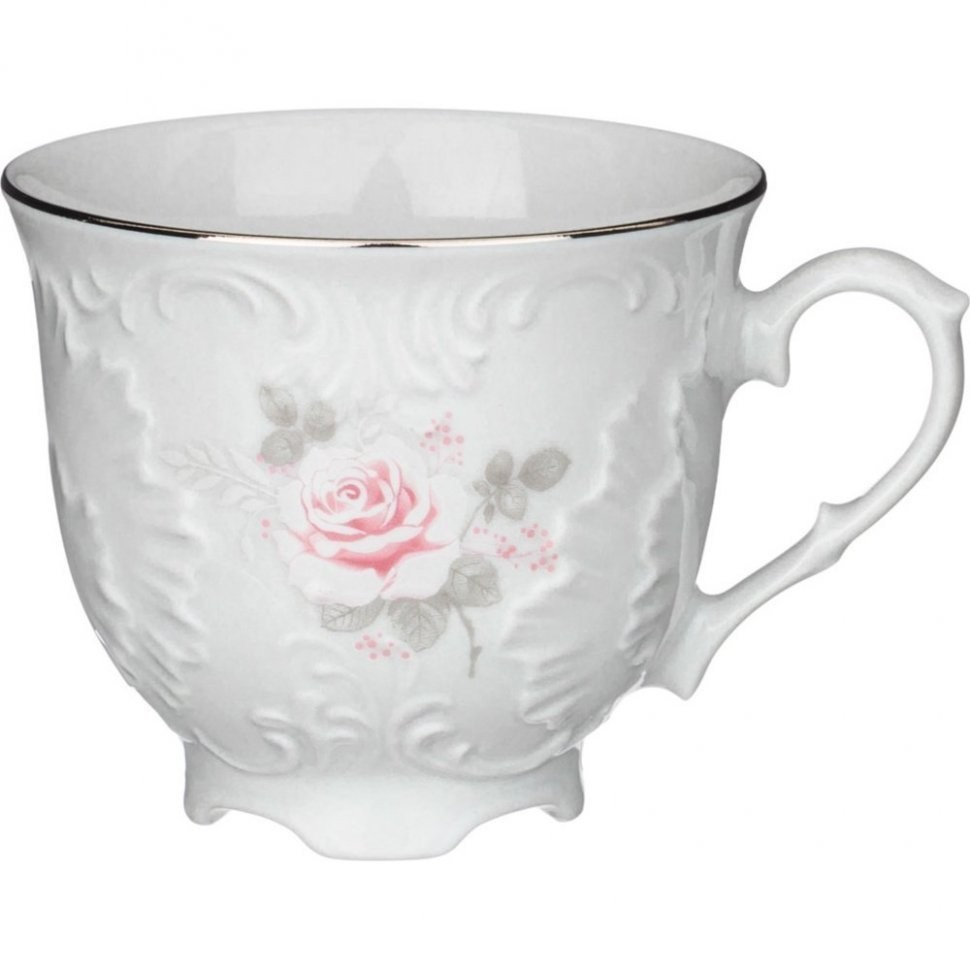 Чайная пара рококо "нежная роза" платина 250 мл Cmielow (676-013)