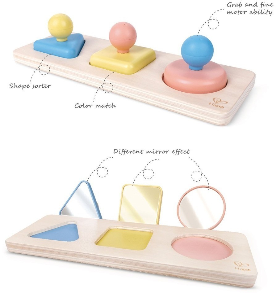 Детский игровой набор Сортер "Цвета и формы", 3 фигуры с ручкой и зерколом (E0072_HP)