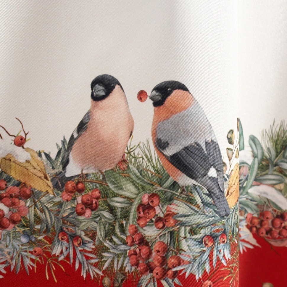 Скатерть круглая "морозко.снегири" 220см ,красный, 100% хлопок, твил, с пропиткой Lefard (850-745-24)