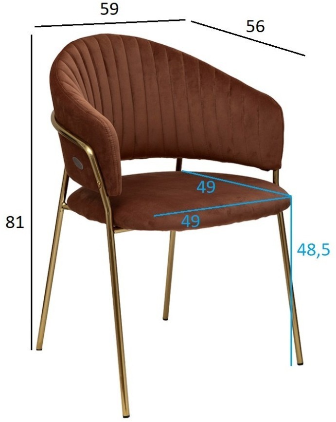 Стул обеденный велюр коричневый 59*56*81см (TT-00013161)