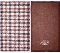 Набор полотенец 2шт &quot;чаепитие&quot; ,коричневый+клетка, 100%лён+100%хлопок SANTALINO (850-605-10)