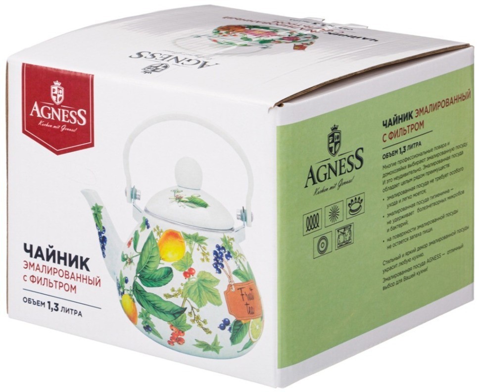 Чайник agness  эмалированный серия "фруктовая корзина", 1,3 л (934-585)
