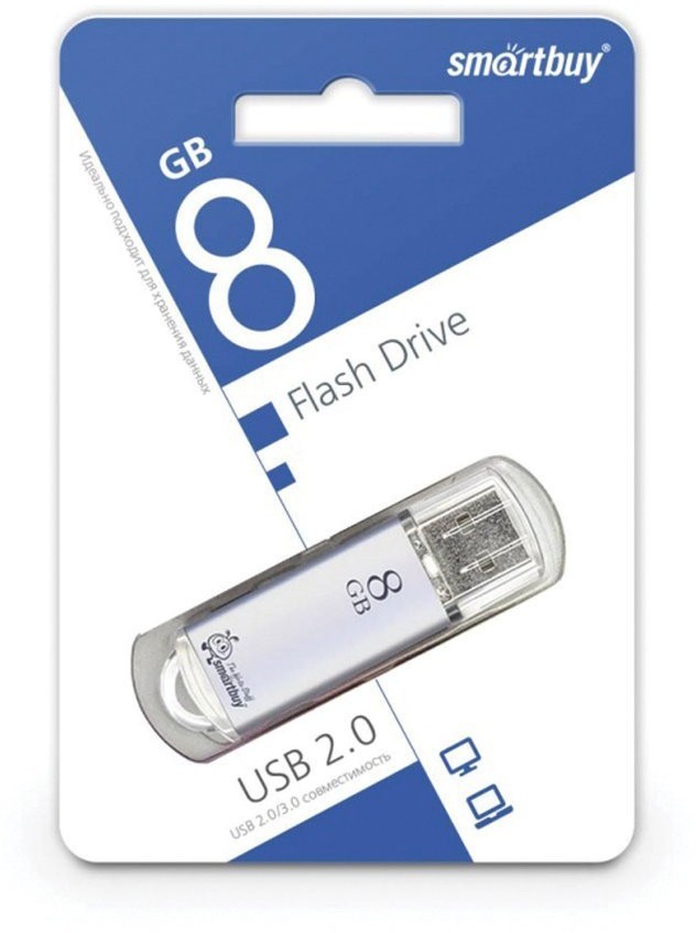 Флешка 8 GB Smartbuy V-Cut USB 2.0 металлический корпус (SB8GBVC-S) (3) (65830)