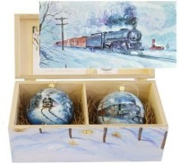 Новогодний набор на 2 шара Железнодорожники 1 с кристаллами Swarovski (2250)