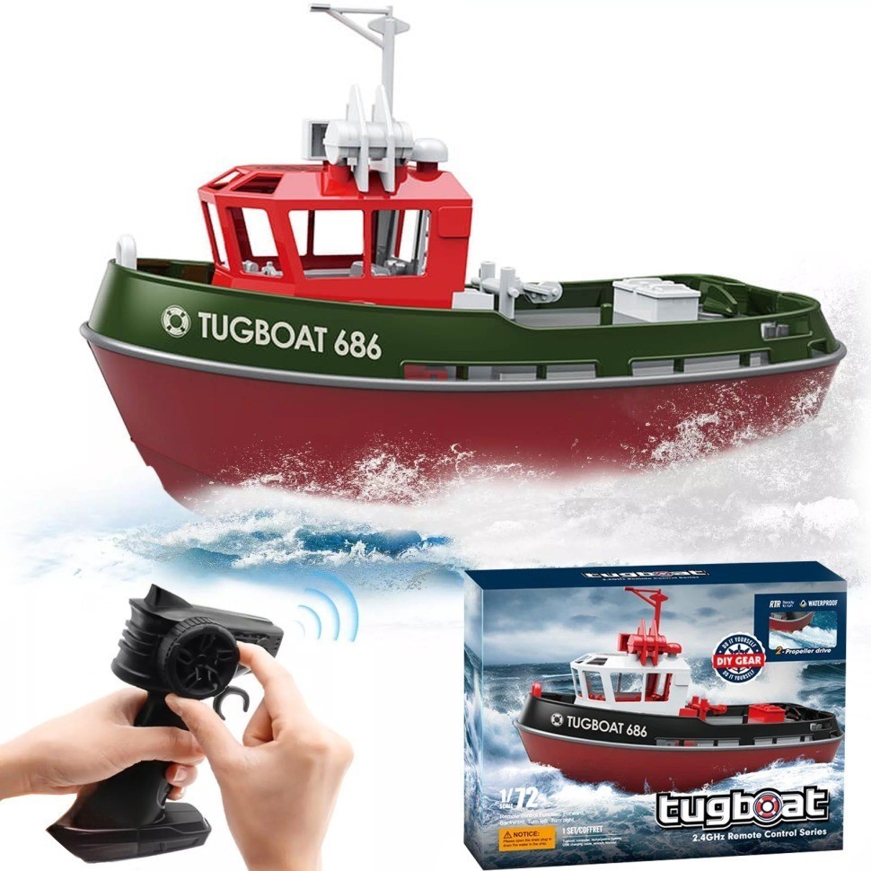 Радиоуправляемый буксир Tugboat зеленый 2.4G 1:72 (HL-3800-G)