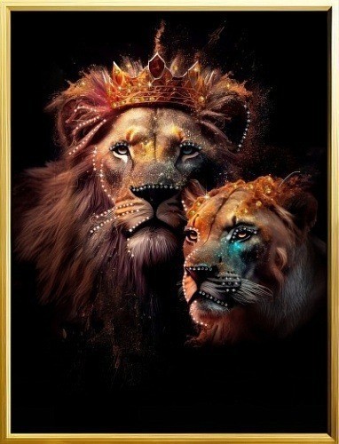 Картина Лев и Львица 2025 с кристаллами Swarovski (3056)